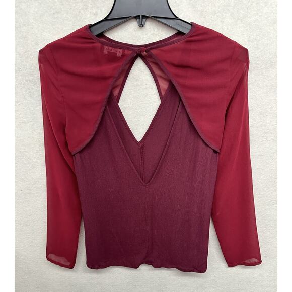 Style Stalke Womens Small Red Blouse Cut Out Poly Viscose See Through Sleeves - Picture 7 of 7